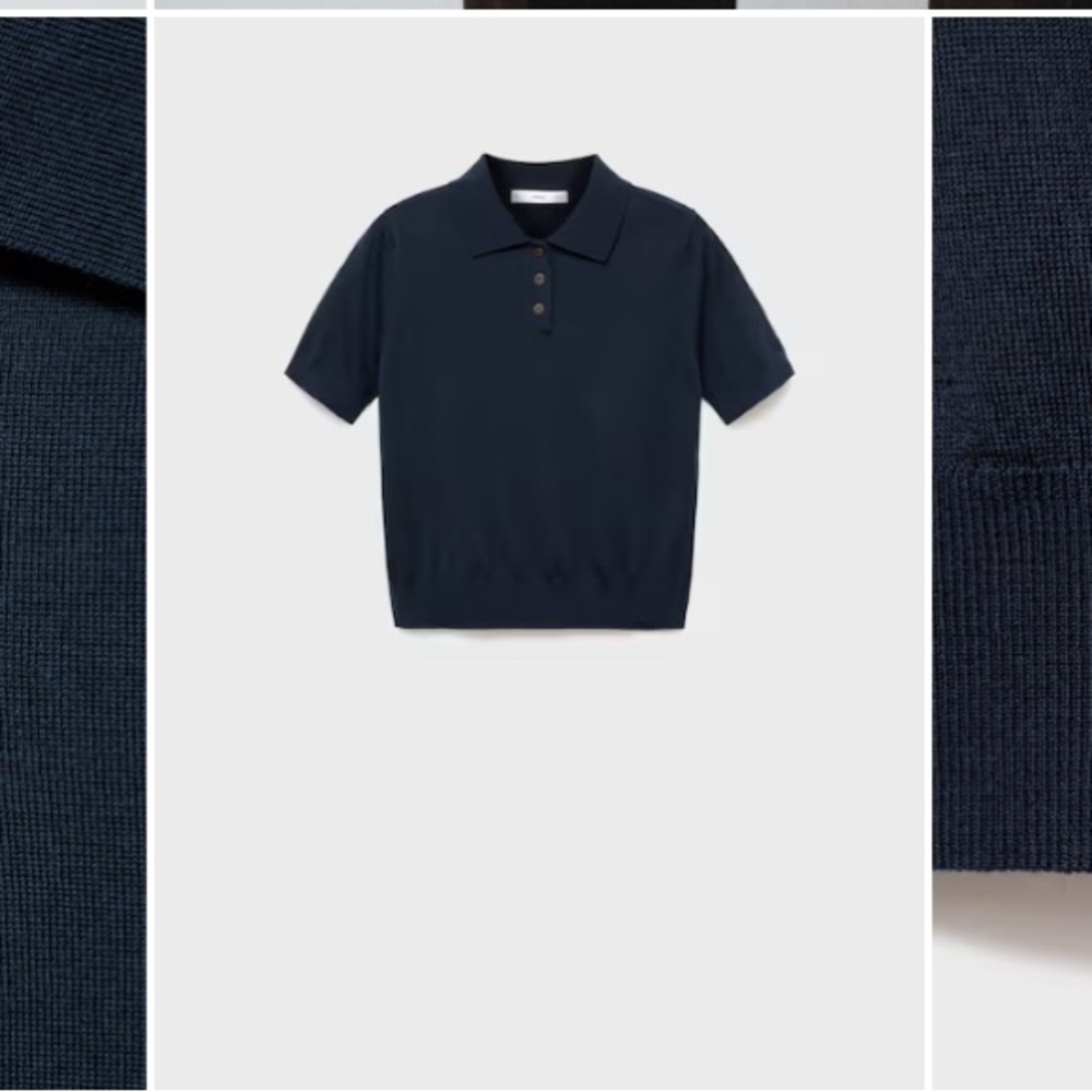 NEW WITH TAGS MANGO Navy Blue Polo Shirt-XS -MERINO WOOL